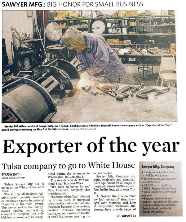 Big Honor for Small Business Sawyer Mfg. Company