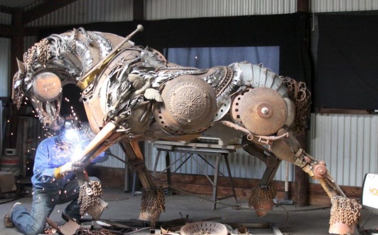 Welded horse sculpture