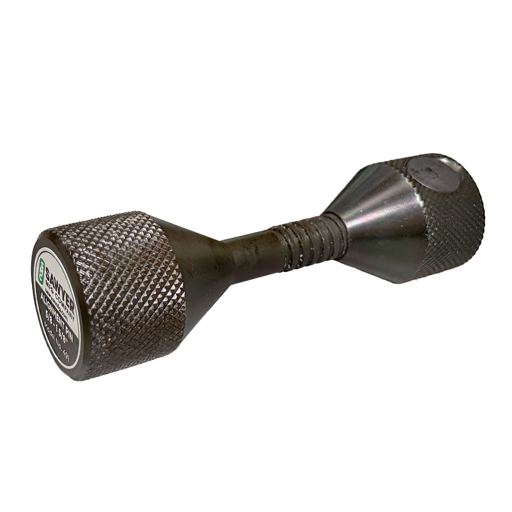 Angled view of a Sawyer Quick Action Flange Alignment Pin with threaded center shaft and knurled ends.
